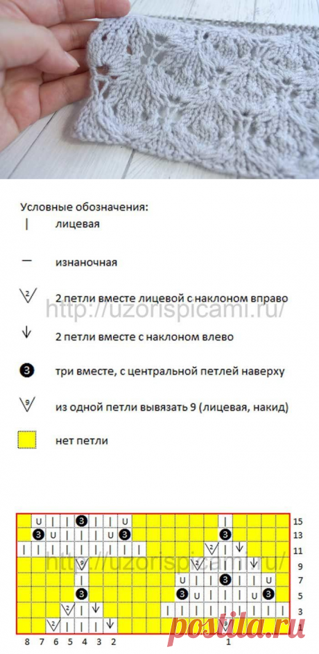 Ажурный узор спицами Трилистник + видео как связать
