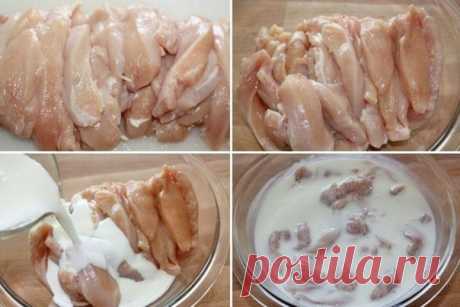 Тушеная куриная грудка в кефире