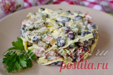 Салат с фасолью консервированной и сухариками, рецепт с фото с твердым сыром