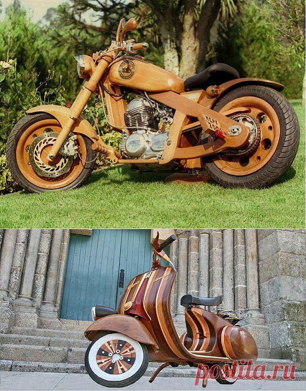 Мототехника для Буратино.  Португальский плотник сделал корпус для Vespa и мотоцикл из дерева.