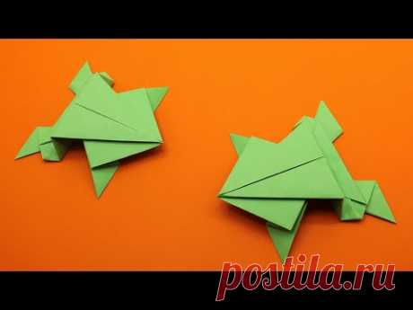 🐸 СУПЕР 🐸 ПРЫГАЮЩАЯ ЛЯГУШКА ИЗ БУМАГИ 🐸 БЕЗ КЛЕЯ /  Как сделать лягушку оригами, которая прыгает