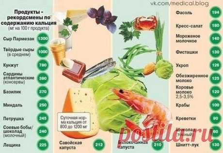 Продукты-рекордсмены по содержанию кальция