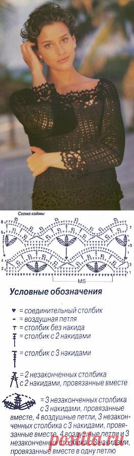Черное кружево. Черный пуловер со связанными крючком планками | AveMeri АвеМери
