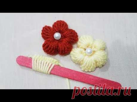 Hand Embroidery:Making Unique Puff Flower With Ice cream Stick /Amazing New Trick#Sewing Hack Part12