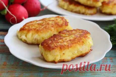 Картофельные котлеты из пюре с вареным куриным мясом
