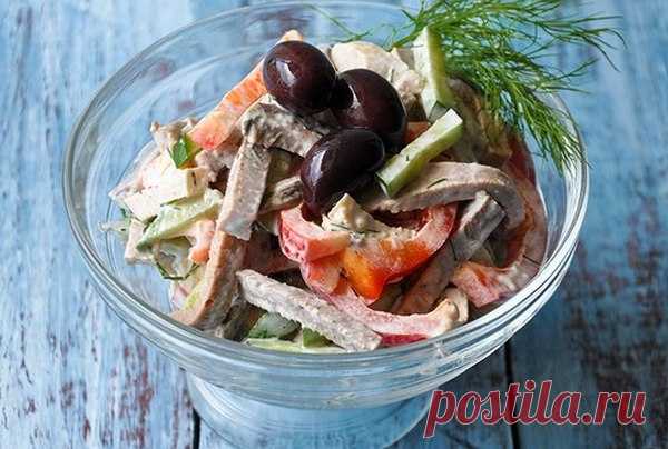 Салат с говяжьим языком и болгарским перцем | Вкусняшка