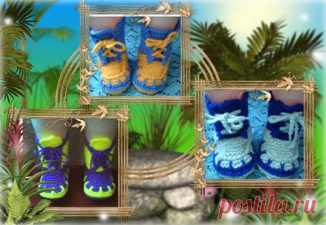 Пинетки спицами двухцветные с МК