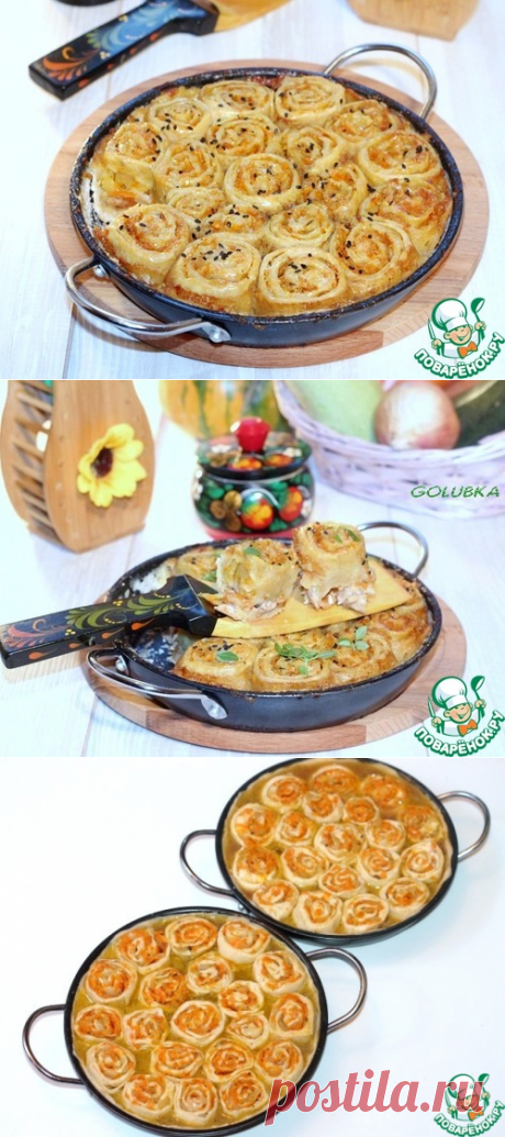 Струли с луком, морковью и курицей - кулинарный рецепт