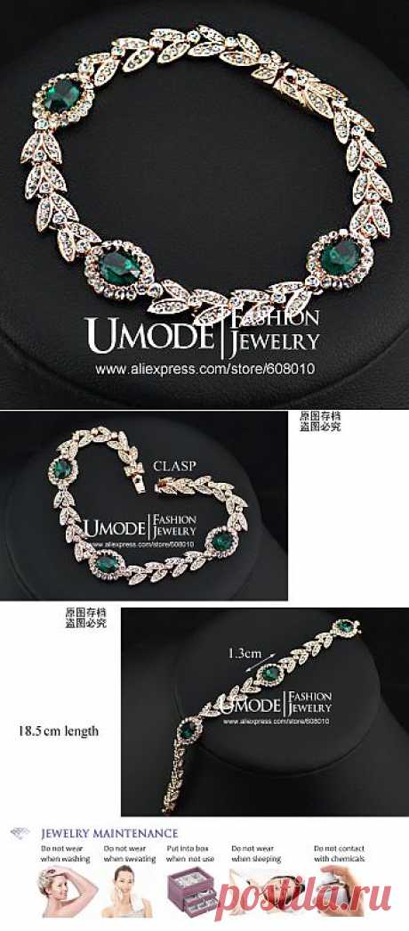 Кристаллы 18K Роуз Позолоченные Стразы Leaf и Emerald Princess Стиль браслет (Umode JB0063A) судно после 8 февраля в специальный магазин с ювелирные изделия на Aliexpress.com