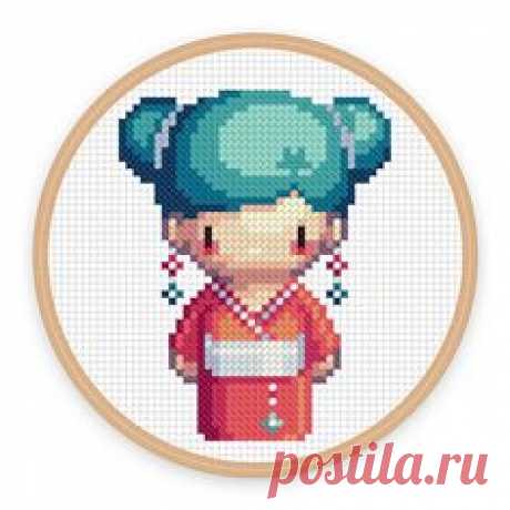 GEISHA GIRLS - original counted cross stitch pdf pattern based on cute and colourful pixel art by iamnotadoll. $59.00, via Etsy. | #2 CHARTS/GRAPHS