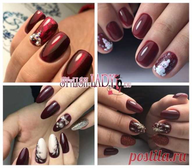 70 идей бордового новогоднего маникюра