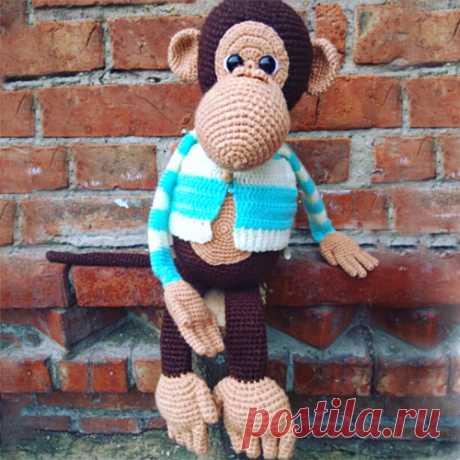 PDF Обезьянка крючком. FREE crochet pattern; Аmigurumi animal patterns. Амигуруми схемы и описания на русском. Вязаные игрушки и поделки своими руками #amimore - большая обезьянка, обезьяна, мартышка.