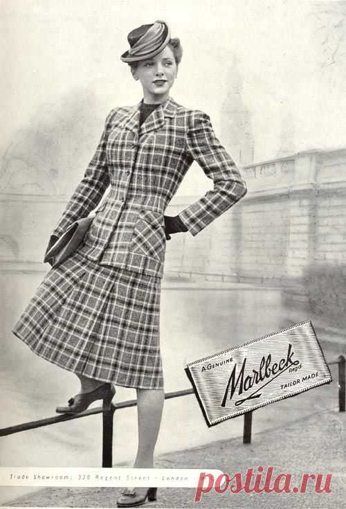 Клетка в повседневной и вечерней моде 1940-х годов.