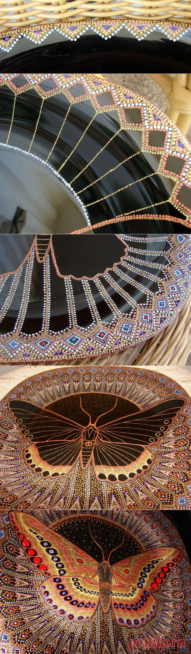 МК по росписи в технике "Point-to-point".  Тарелка "Бабочка".