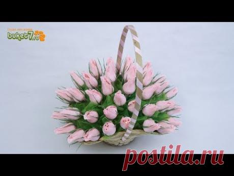 БУКЕТ ИЗ КОНФЕТ В КОРЗИНЕ С БУТОНАМИ РОЗ СВОИМИ РУКАМИ ☆ Handmade ☆ Букет роз