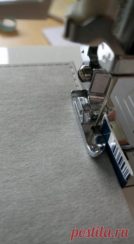 Smart trick for sewing close to edges. Put a piece of cardboard stuck in your presser foot to make sure you follow the line.