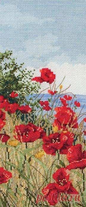 Пейзаж маки, поле Вышивка крестом схема