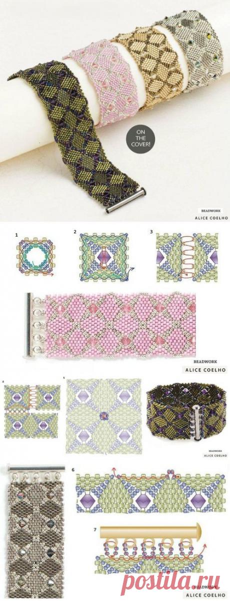 Браслет из квадратных мотивов / Браслеты / Biserok.org