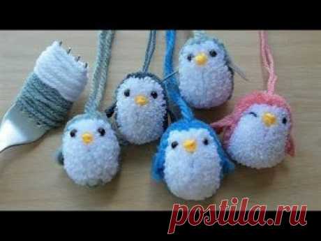 ทำตุ๊กตาปอมปอม-เพนกวินมุ้งมิ้ง : How to Make A LittlePenguin PomPom