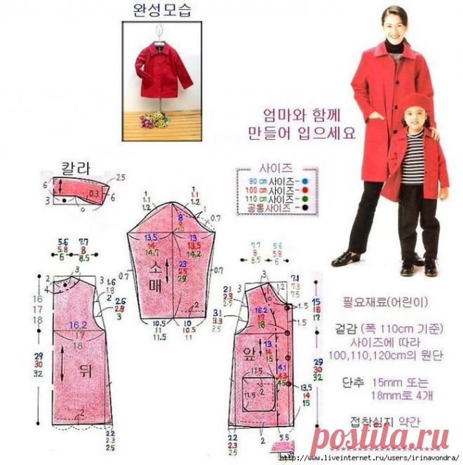 Шитье. Выкройка куртки-пальто для девочки + пальто для мамы.