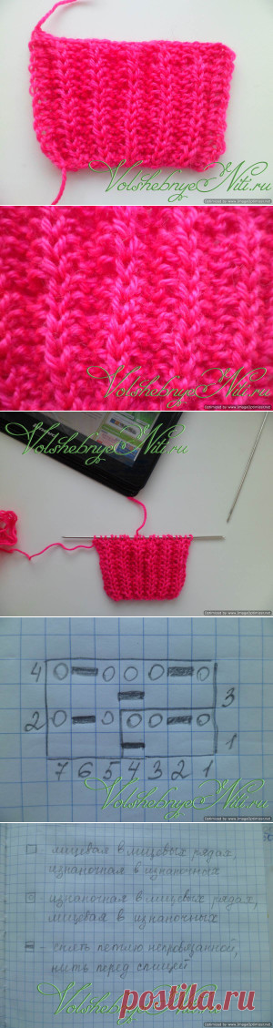 Резинка спицами "Патронташ". Вязание узора со схемой и описанием.