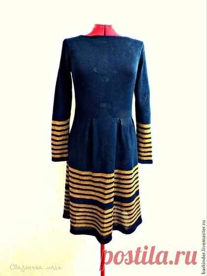 Купить Вязаное летнее платье "Марин`е" - темно-синий, платье, платье летнее, платье вязаное