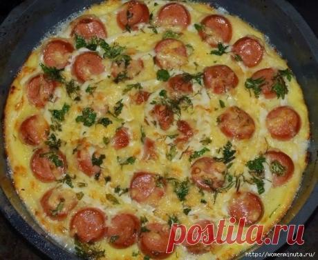 Запеканка из тёртого картофеля с сосисками