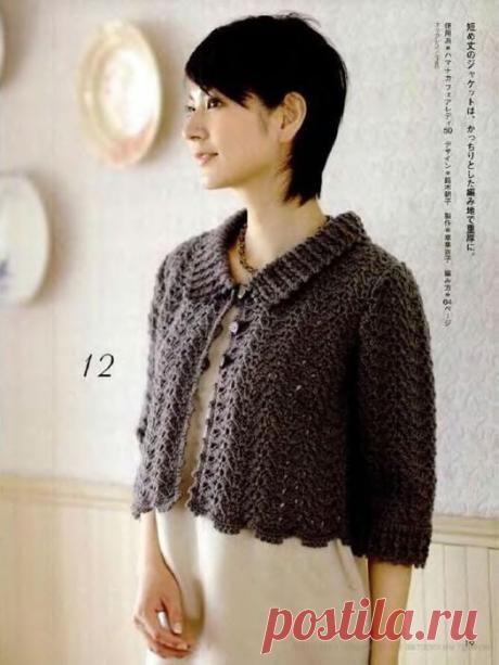 ИЗЯЩНОЕ БОЛЕРО С ВОРОТНИКОМ И КОРОТКИМИ РУКАВАМИ