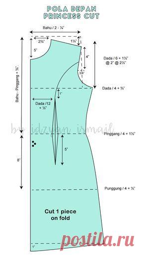 Basic princess cut pattern / pola kurung moden