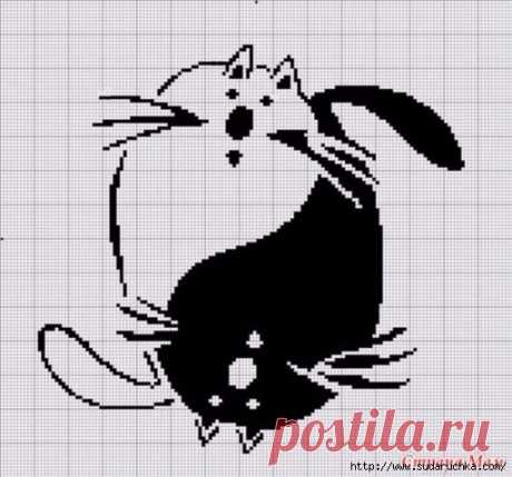 Коты. Схемы для монохромной вышивки.