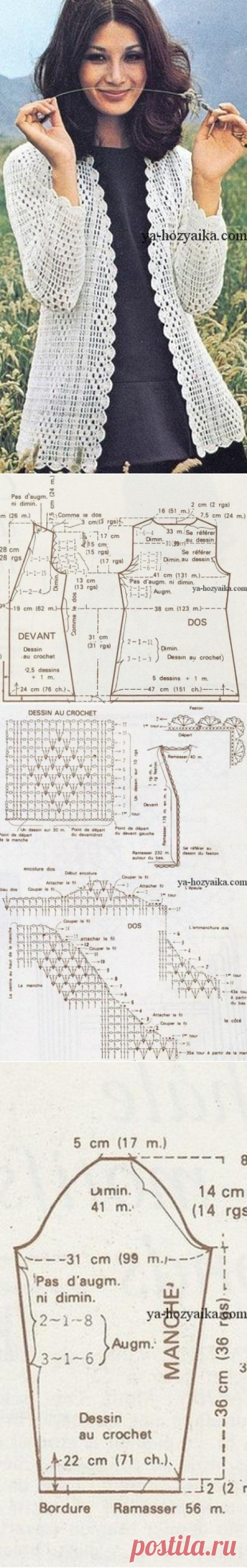 Кардиган филейным узором крючком. Схема вязания кардигана крючком