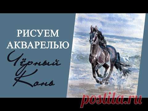 Как нарисовать черного коня (лошадь) акварелью. Watercolor Black Horse Painting Demonstration