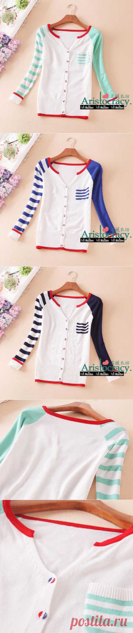 Color-Block Striped Panel Cardigan - Fair Maiden | YESSTYLE