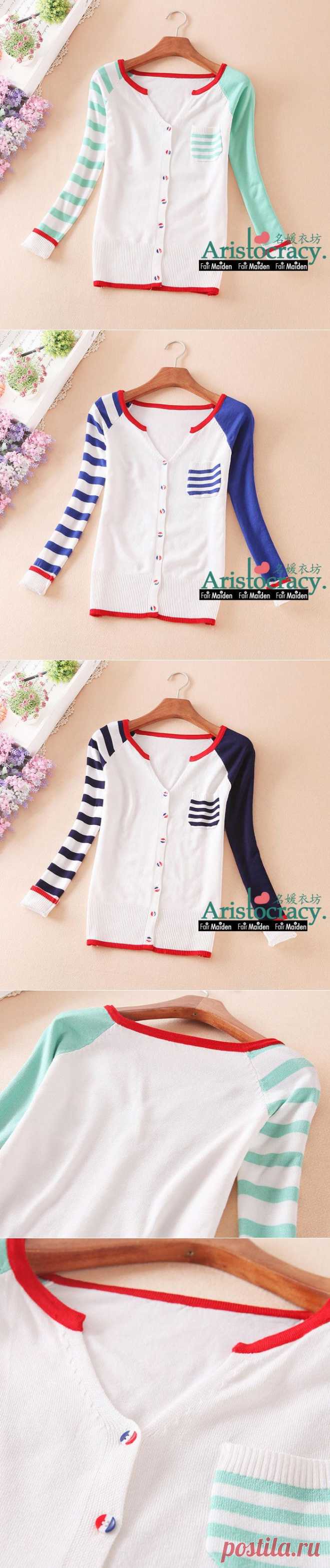 Color-Block Striped Panel Cardigan - Fair Maiden | YESSTYLE