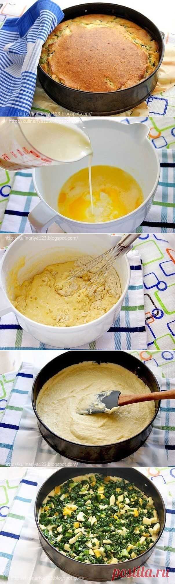 Быстрый заливной пирог с луком и яйцом
