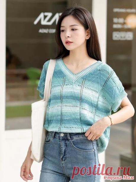 Летний пуловер из секционной пряжи. Спицы. - ВЯЗАНАЯ МОДА+ ДЛЯ НЕМОДЕЛЬНЫХ ДАМ - Страна Мам