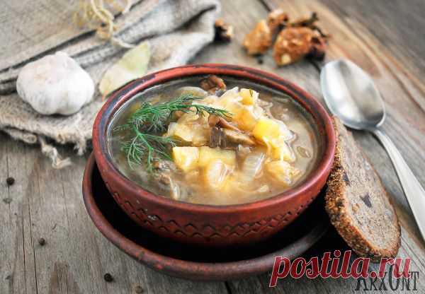 Грибные щи с квашеной капустой (постные!)