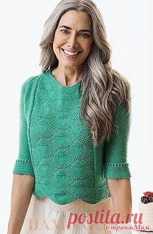 Пуловер \ реглан «Dorchester». Спицы.  Имеет центральную панель, связанную рисунком «ракушки».