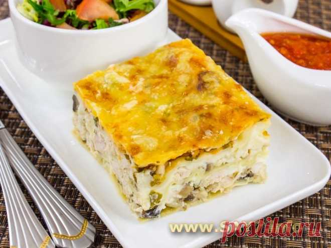 Лазанья с грибами и куриным филе