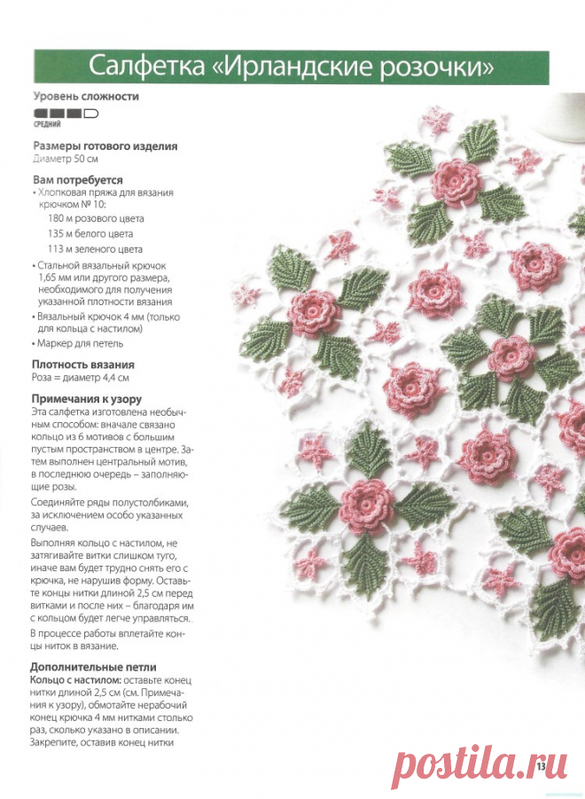 Салфетка «Ирландские розочки» — Красивое вязание