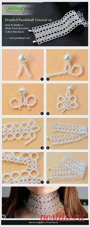 Detailed Pandahall Tutorial on How to Make a White Pearl Beaded Collar Necklace from LC.Pandahall.com | Jewelry Making Tutorials & Tips 2 | Pintere…