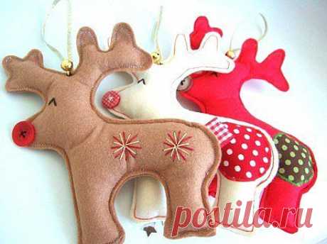 Новогодние игрушки и выкройки из фетра.