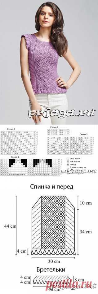 Ажурный топ спицами из Nako