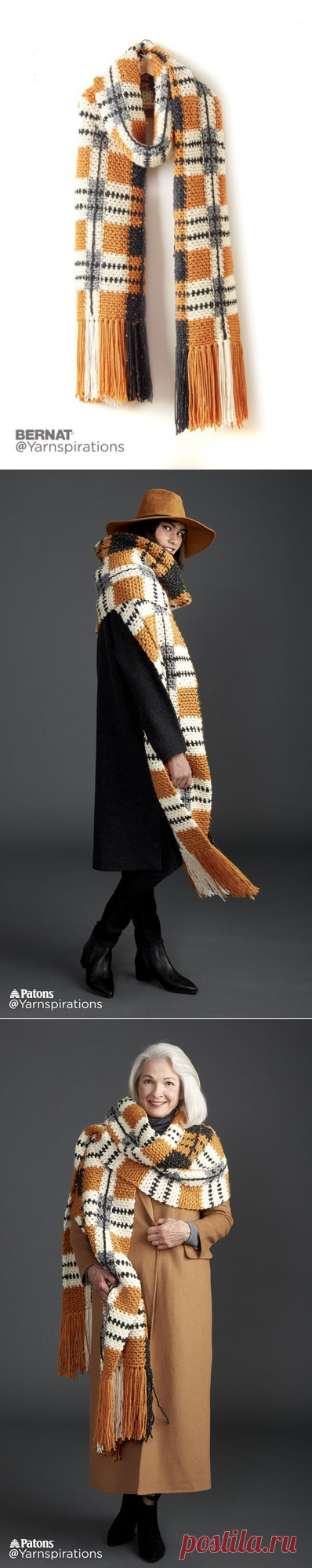 ОТТЕНКИ ОСЕНИ - СУПЕРШАРФ В КЛЕТКУ КРЮЧКОМ + ВИДЕО