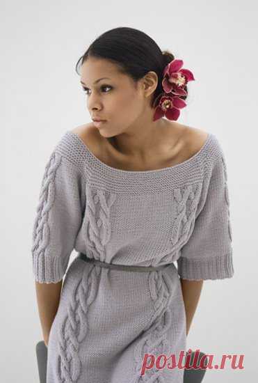 Женская туника «Пестрота» с косами и широкой горловиной из Rowan