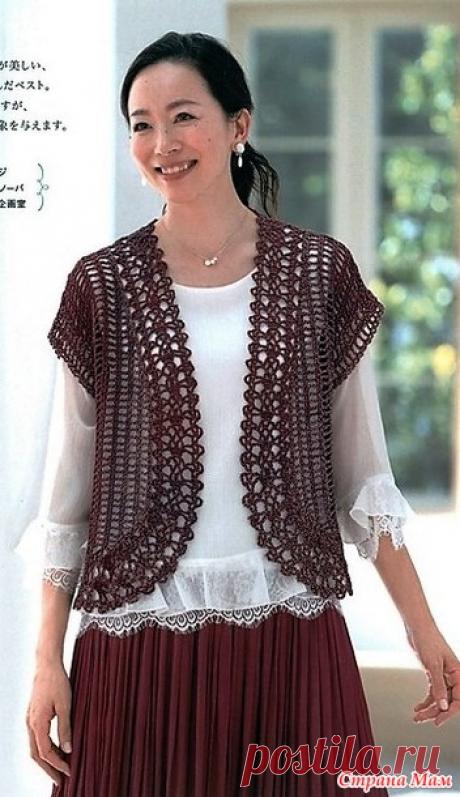 Ажурный жилет поперечным вязанием с каймой из брюгге. Крючок. - ВЯЗАНАЯ МОДА+ ДЛЯ НЕМОДЕЛЬНЫХ ДАМ - Страна Мам