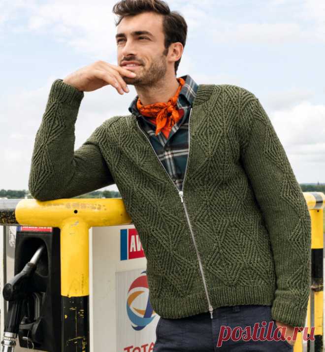Мужской жакет спицами с рельефным узором на молнии - Портал рукоделия и моды