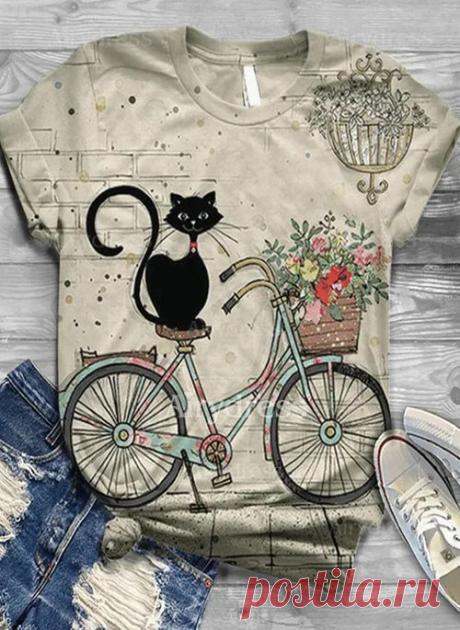 лето Pубашки Короткие рукава Животный принт шею - Airydress