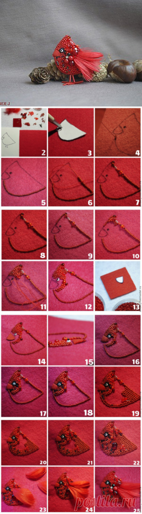 Создаем брошь-птичку «Красный Кардинал» - Ярмарка Мастеров - ручная работа, handmade