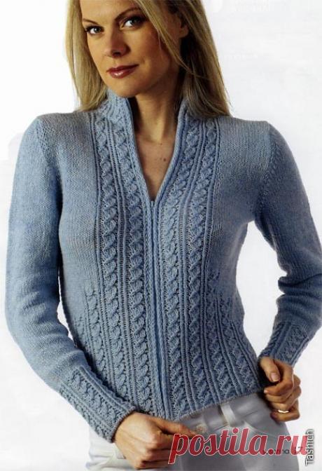 Вязание: жакет с косами (спицы).